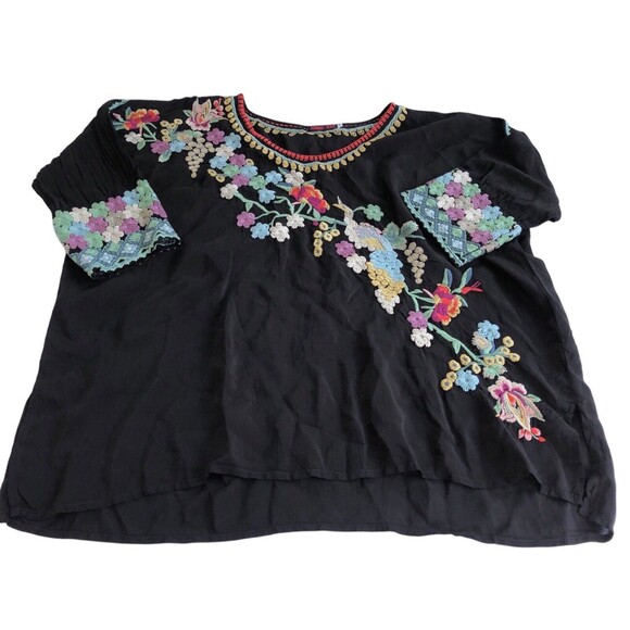 JOHNNY WAS Merielle Blouse Black Embroidered Tunic Top Size Large - Picture 7 of 15
